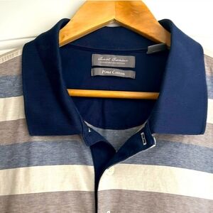 Daniel Cremieux Blue and Beige Striped Polo Shirt